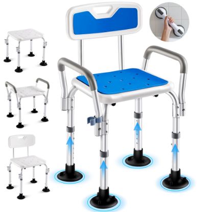 Picture of Gemaisil Shower Chair for Inside Shower with Armrests & Back, Upgraded Supports up to 350lbs Shower Seat with Padded and Grab Bar, Adjustable Height Shower Bench for Elderly Disabled